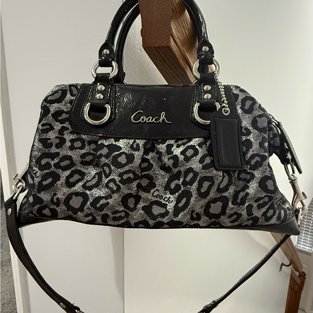 Coach Black and Gray Leopard Print Satchel